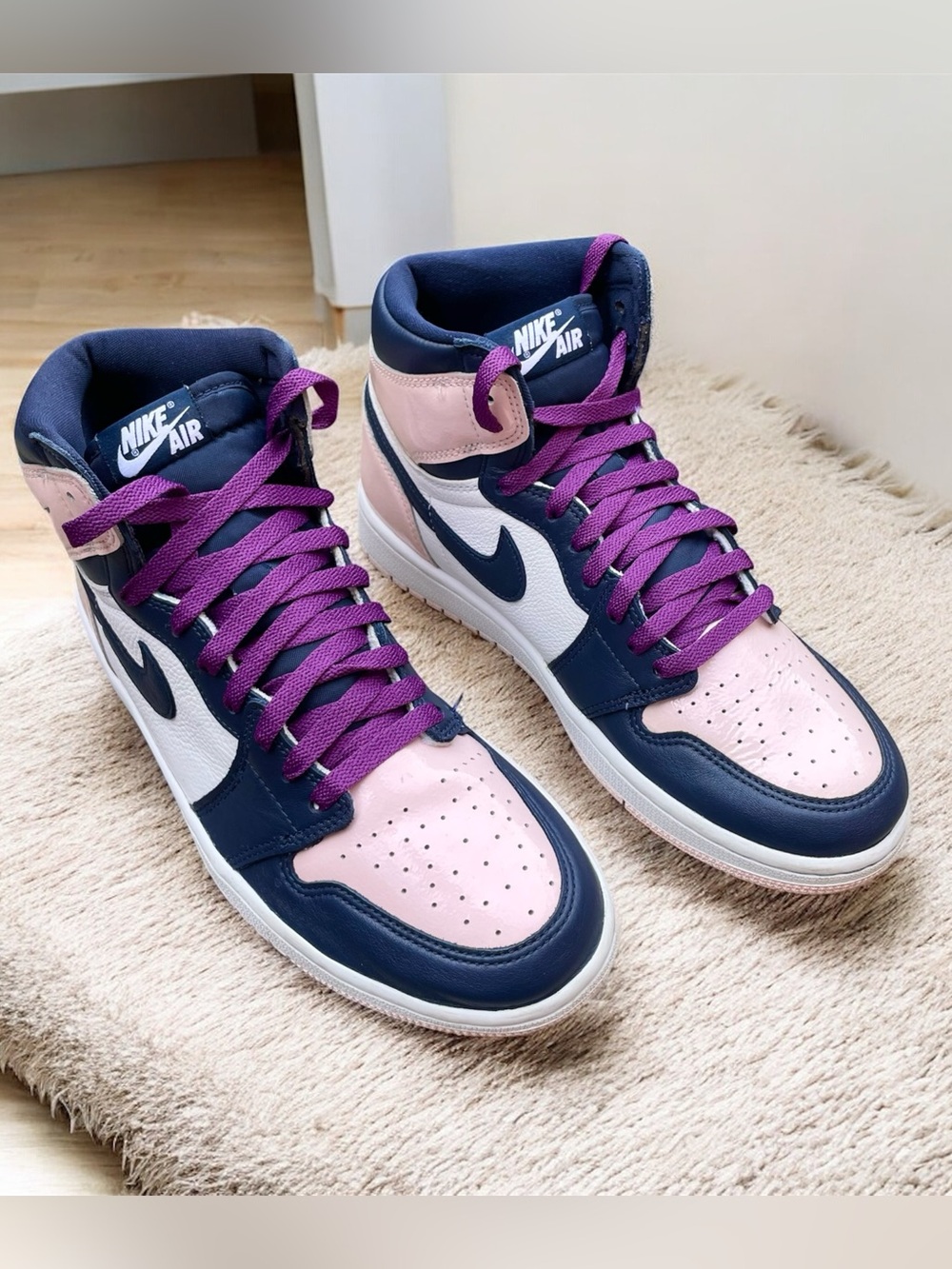 Nike Air Jordan 1 High Women’s Sneakers Pink Navy Purple Laces Size US 10 EUR 42